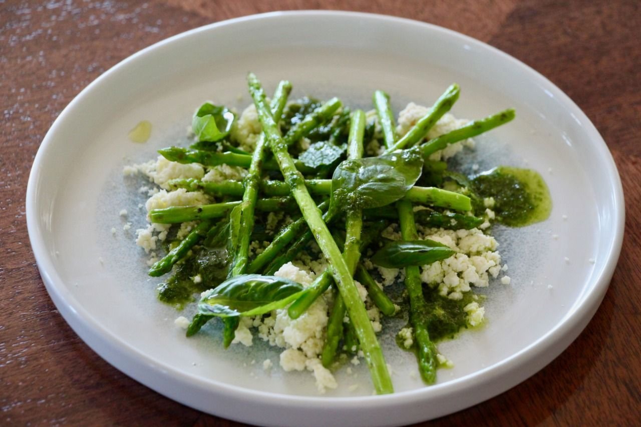 Grilled asparagus with house ricotta and salsa verde